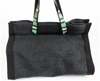 Lot 3188 - Lanvin black woven straw tote bag with green...