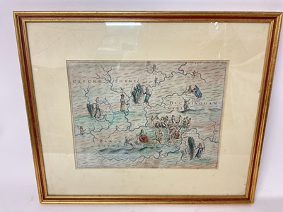 Lot 1125 - Michael Drayton, allegorical map of Oxfordshire and Buckinghamshire etc, from Poly Albion 1612, handcoloured, framed and glazed, 45cm x 53cm