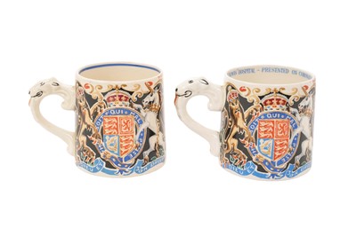 Lot 146 - Two 1930s Dame Laura Knight designed King Edward VIII and King George VI Coronation commemorative mugs printed in colours .(2)
