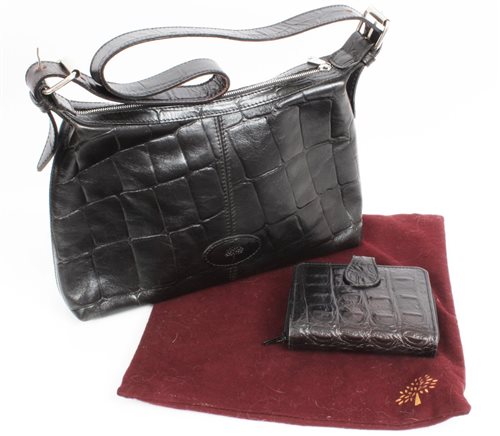 Lot 3192 - Mulberry black leather 'mock croc' handbag....