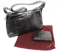 Lot 3192 - Mulberry black leather 'mock croc' handbag....