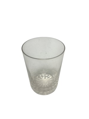 Lot 197 - The Royal Yacht 'Victoria & Albert', two King Edward VII wine glasses and similar tumbler, finely engraved with crowned ERVII cyphers and another tumbler with engraved crowned ERII cypher (4...