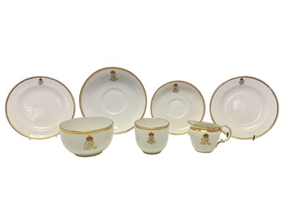 Lot 196 - Collection of Royal Crown Derby Royal Yacht china with painted Royal cyphers from King Edward VIII- King George VI including Breakfast cup and saucer, milk jug and tea plates (7)