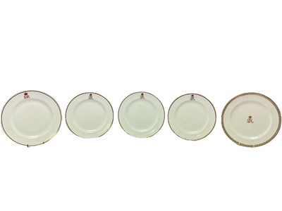 Lot 194 - Three King George V Royal Crown Derby side plates with painted GRV cyphers , and similar plate marked 'Windsor Castle', and Mintons Royal Yacht 'Britannia ' dessert plate with crowned ERII cyphe...
