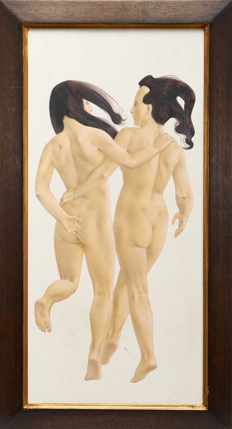 Lot 1078 - *Francis Plummer (1930-2019) acrylic on board - Gambol, signed with initial P., dated '78, titled verso, 60cm x 28cm, framed