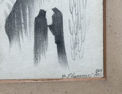 Lot 1079 - *Francis Plummer (1930-2019) pencil drawing - Abstract figures, signed and dated 1949 & 1952, 18cm x 25cm, in glazed frame