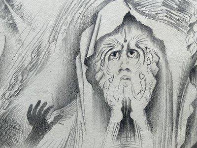 Lot 1079 - *Francis Plummer (1930-2019) pencil drawing - Abstract figures, signed and dated 1949 & 1952, 18cm x 25cm, in glazed frame