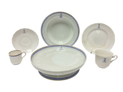 Lot 188 - The Royal Yacht 'Osborne', selection of China with finely painted and printed Prince of Wales feather crest and 'Royal Yacht Osborne' in garter with central fouled anchor and blue banded decorat...