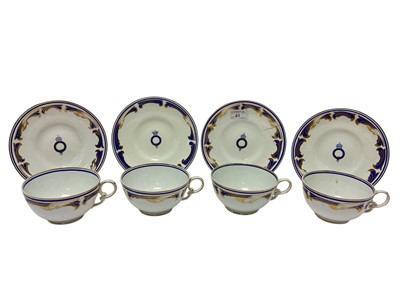 Lot 184 - Four Edwardian Copeland Royal yacht breakfast cups and saucers decorated with crowned'The Royal Yacht' in garter scroll (8)
