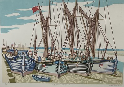 Lot 2 - Michael Blooman 20th century signed linocut - Sailing Barges at Maldon II, 53cm x 75cm, numbered 7/50, in glazed frame