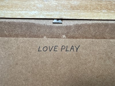 Lot 1074 - *Francis Plummer (1930-2019) egg tempera on board - Love Play, signed with initial P., dated '76, titled verso, 120cm x 60cm, framed