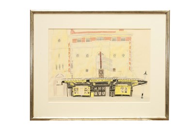 Lot 1395 - *Glynn Boyd Harte (1948-2003) crayon - Agatha Christie at the Fortune Theatre, signed and dated 1977, 40cm x 57cm, glazed frame