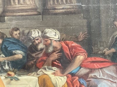 Lot 1328 - After Pierre Subleyras (1699-1749), 19th century oil on canvas - Christ at the House of Simon the Pharisee, 25cm x 63cm, in glazed gilt frame