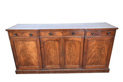 Lot 1210 - Good George IV mahogany hall cupboard with three drawers and cupboards below, on plinth base