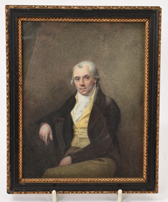 Lot 1143 - 19th century watercolour portrait miniature on paper of a gentleman
