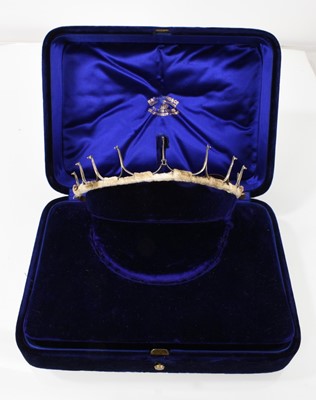 Lot 759 - A fine Victorian blue velvet jewel box for tiara and/or necklace, the blue silk lined lid with retailer's name 'R & S Garrard & Co. Goldsmiths and Jewellers to The Crown, 25 Haymarket, L...