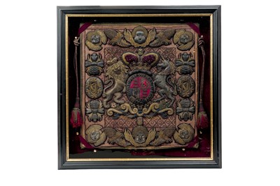 Lot 97 - Fine Victorian Irish Lord Chancellors Ceremonial Burse (purse) for holding the Great Seal with very ornate gold bullion stump work decoration depicting the crowned 1837-1901 Royal Victorian Arm...