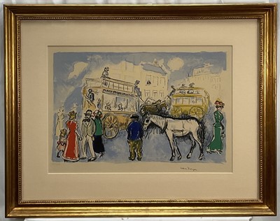Lot 117 - Kees van Dongen (1877-1968), signed limited edition lithograph, figures, horses and coaches in Paris, 28cm x 42cm, glazed gilt frame