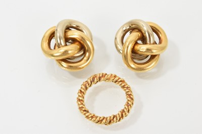 Lot 504 - Pair of gold earrings and a ring