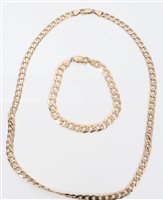 Lot 3203 - Gold (9ct) flat curb link chain necklace and...