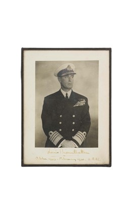 Lot 175 - The Right Honourable The Earl Mountbatten of Burma signed presentation photograph of the Admiral in naval uniform and signed and inscribed in ink 'Louis Mountbatten October 1943-February 1946-S....