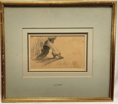 Lot 1345 - Attributed to James Jacques Tissot (1836-1902) pencil drawing, inscribed, 10cm x 17cm, in glazed frame Provenance: inscribed verso ex. Warwi...
