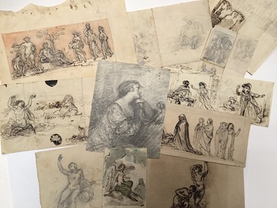 Lot 1346 - Robert Smirke (1752-1845) a group of thirteen loose drawings and sketches, including Study of a Girl, 17cm x 14cm