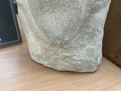 Lot 1070 - *Francis Plummer (1930-2019) carved stone sculpture - Male Torso, 60cm high, one of only two sculptures ever produced by Plummer. Together with a related pen and ink study, in glazed frame