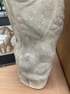 Lot 1070 - *Francis Plummer (1930-2019) carved stone sculpture - Male Torso, 60cm high, one of only two sculptures ever produced by Plummer. Together with a related pen and ink study, in glazed frame