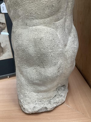 Lot 1070 - *Francis Plummer (1930-2019) carved stone sculpture - Male Torso, 60cm high, one of only two sculptures ever produced by Plummer. Together with a related pen and ink study, in glazed frame