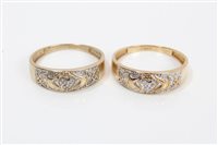 Lot 3205 - Two gold (9ct) diamond set Claddagh rings....