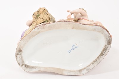 Lot 76 - 19th century Meissen figure group, an allegory of Summer, modelled with four figures carrying and resting on sheafs of wheat, crossed swords and incised model number '2490' to base, 16cm high<...