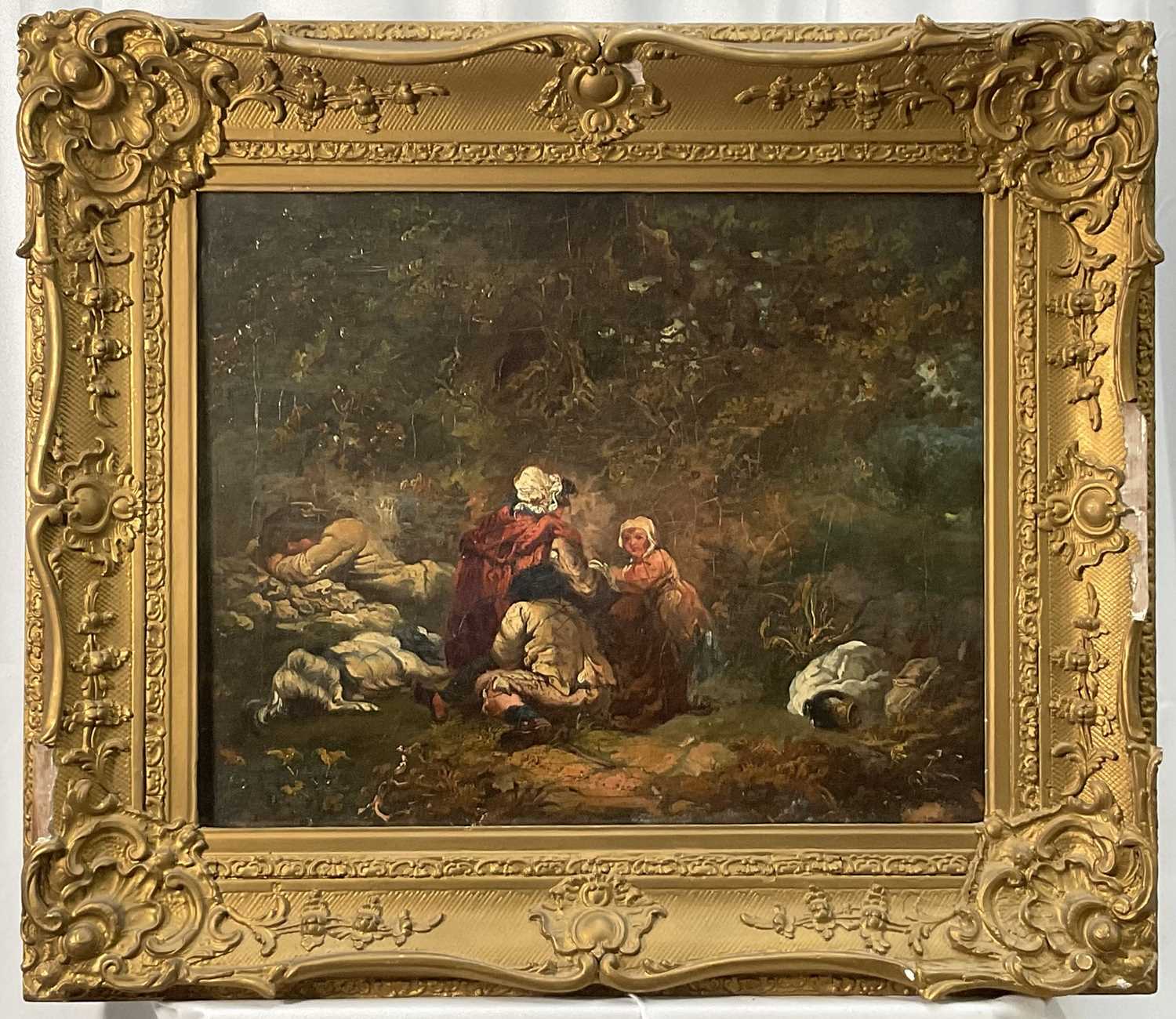 Lot 84 - After George Morland, early 19th century oil on canvas, behind glass in gilt frame.