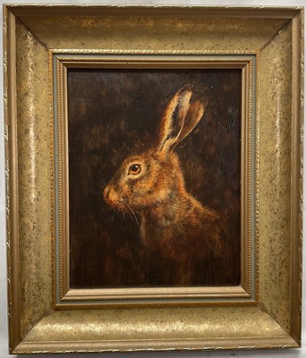 Lot 116 - English School, oil on board, A Brown Hare, 24cm x 19cm, framed