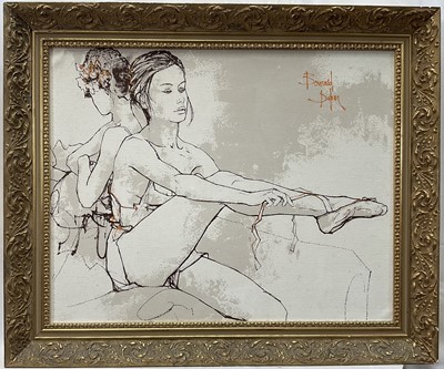 Lot 136 - After Bernard Dufour, print on canvas laid on board - Ballerina, signed, 34cm x 43cm, gilt frame