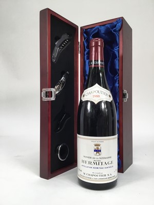Lot 48 - One bottle, Chapoutier Hermitage 1988, in presentation box with wine accessories