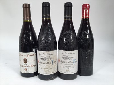 Lot 58 - Four bottles, Chateauneuf du Pape Les Closiers 2010 and 2013, two others, one lacking label