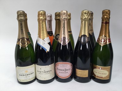Lot 59 - Twelve bottles, champagne and sparkling including Perrier Jouet Rose, Nyetimber and Fortnum's