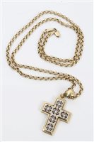 Lot 3211 - Gold (18ct) cross pendant set with six...