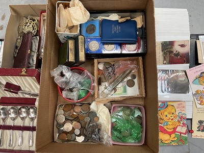 Lot 362 - Group of coins, wartime postcards, plated flatware and sundries