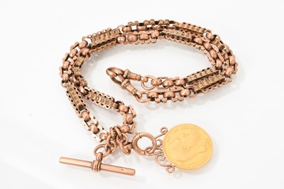 Lot 450 - 9ct fob chain with gold coin