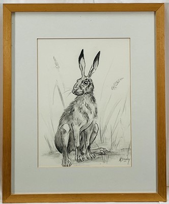 Lot 3 - Mandy Dearsley (Contemporary) charcoal drawing - Mad March Hare, signed, 33cm x 24cm, framed and glazed