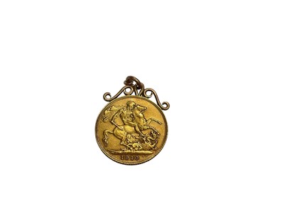 Lot 67 - Edward VII gold full sovereign, 1910 with pendant mount attached