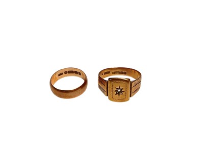 Lot 69 - Edwardian 9ct rose gold wedding ring and 1930s 9ct rose gold signet ring (stone missing)