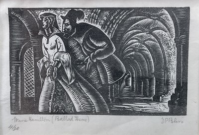 Lot 8 - Douglas Percy Bliss (1900-1984) wood cut print - Ballad of Marie Hamilton, 5cm x 9cm, signed, 4/30, glazed frame