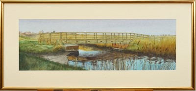 Lot *Wladyslaw Mirecki (b.1956) watercolour - Bridge at Walberswick, signed and dated 2006, 25cm x 75cm, in glazed gilt frame Exhibited: Chappell Galleries 2006