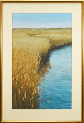 Lot 906 - *Wladyslaw Mirecki (b.1956) watercolour - River Reeds, signed and dated 2007, 72cm x 44cm, in glazed gilt frame