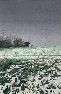 Lot 907 - *Wladyslaw Mirecki (b.1956) watercolour - Field in Snow, signed and dated 2008, 44cm x 29cm, in glazed gilt frame Exhibited: Chappell Galleries 2009