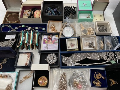 Lot 1184 - Group of contemporary costume jewellery, Tim stopwatch and a 9ct gold mounted synthetic white stone pendant on 9ct gold chain