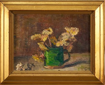 Lot Attributed to Sir George Clausen (1852-1944) oil on board - Still Life, monogrammed, 15cm x 19cm, in gilt frame